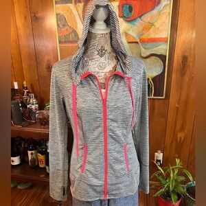 🛍️LUKKA Gray and white stripe with neon pink accent hoodie jacket size M